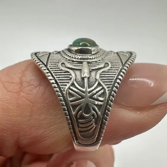 Sterling silver, marked "GSX" turquoise round cabochon ring! - Picture 3 of 10